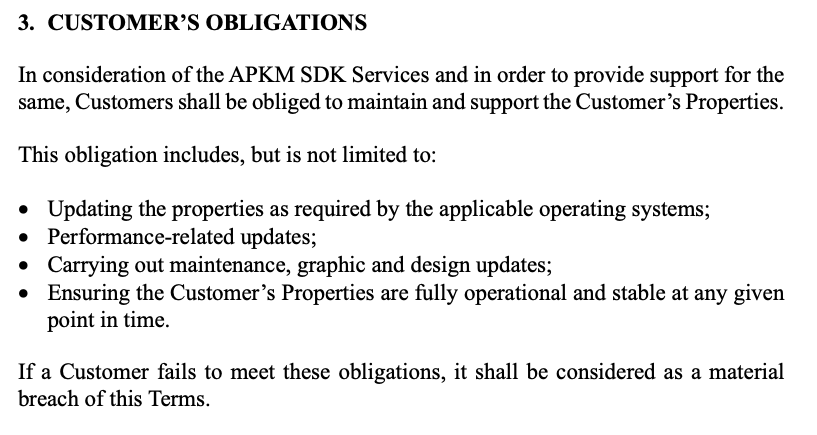 Terms of Service excerpt about customer obligations